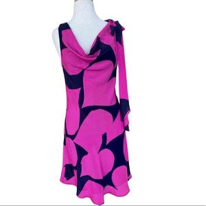 Trina Turk Pink Heart Print 100% Silk Dress Neck Sash Valentines Sz M Barbiecore